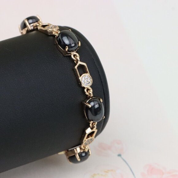 "Black Stone Rose Gold Bracelet with Sparkling Accents, XPBL1017 - Picture 6 of 12